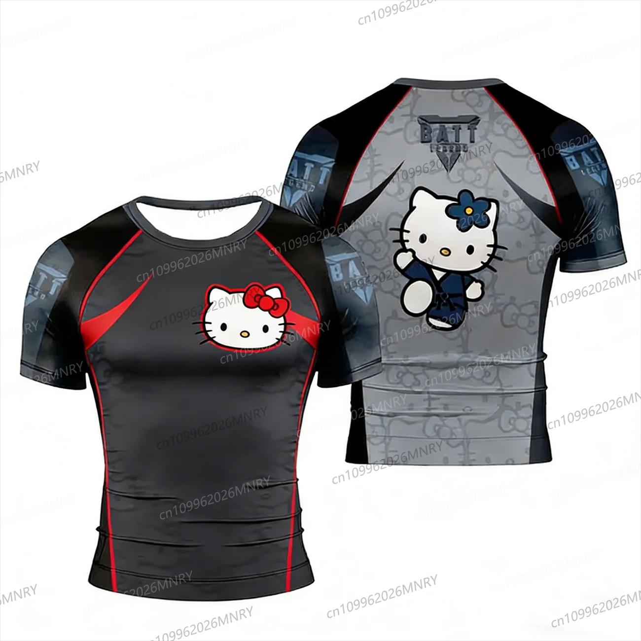 T-shirt imprimé Hello Kitty pour hommes et femmes, maillot de football, de jujitsu, de gymnastique,