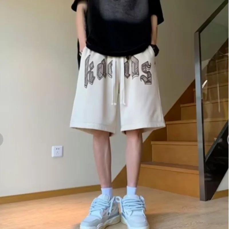 Short surdimensionné pour hommes, Vintage américain, lettres déformées imprimées, marque de mode, pa