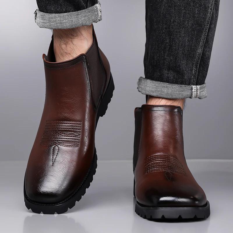 Bottes en cuir pour hommes, style britannique, confortables, décontractées, à semelle épaisse, antid