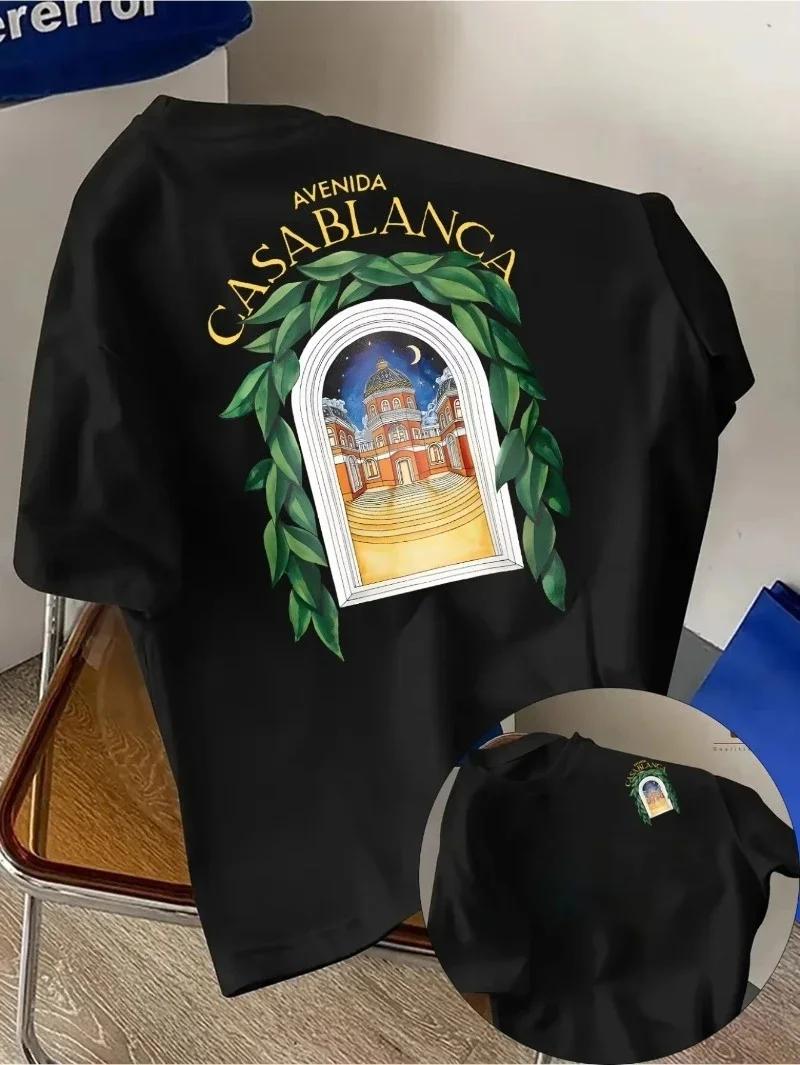 T-shirt graphique Casablanca Avenue Villa pour homme, style streetwear de luxe pour les vacances, ma