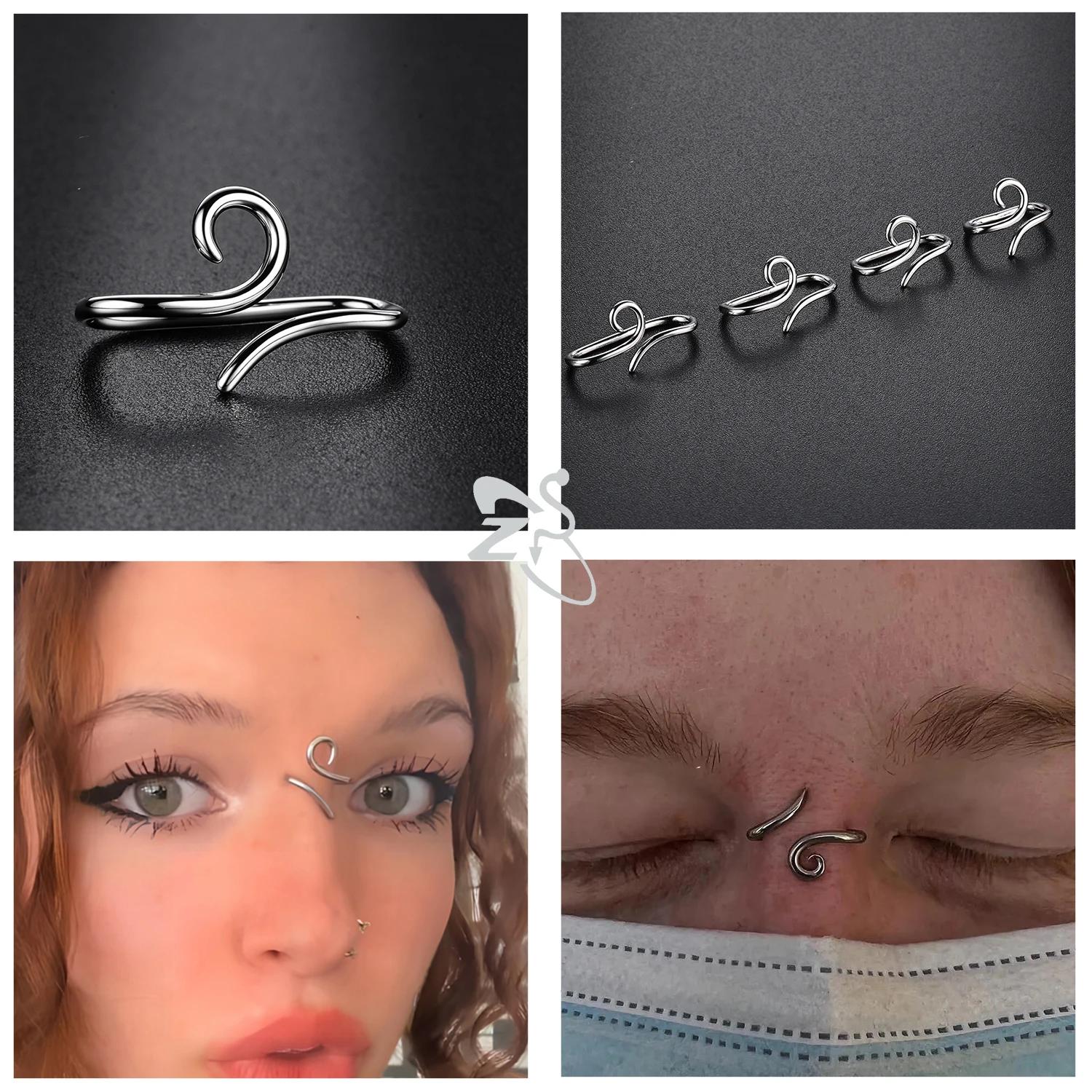 ZS 1PC 16G 925 argent crochet intérieur crochet extérieur anneau à sourcils pont en spirale nez Stud
