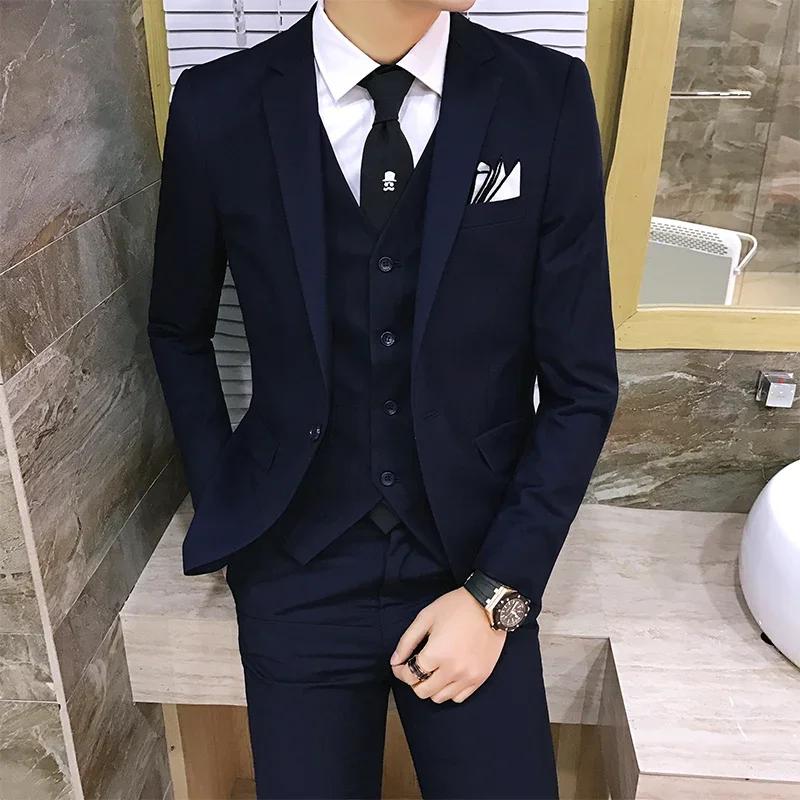 Homme élégant imbibé (Blazer + Gla+ Pantalon) Mode masculine Version coréenne d'affaires Coupe couve