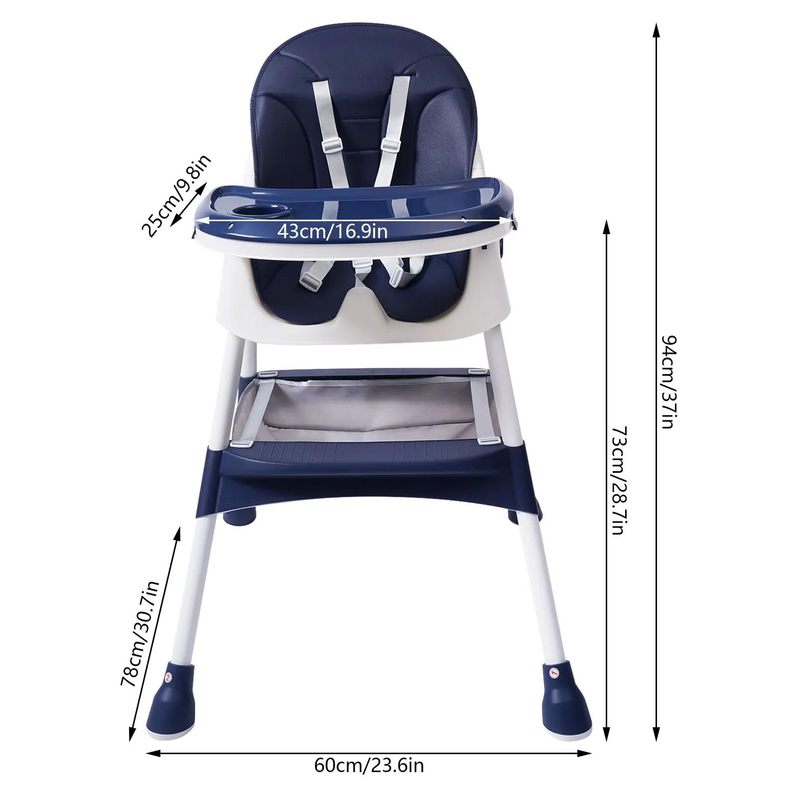 Chaise haute pour bébé à hauteur réglable avec fonction inclinable, avec marchepieds et boucle de sé