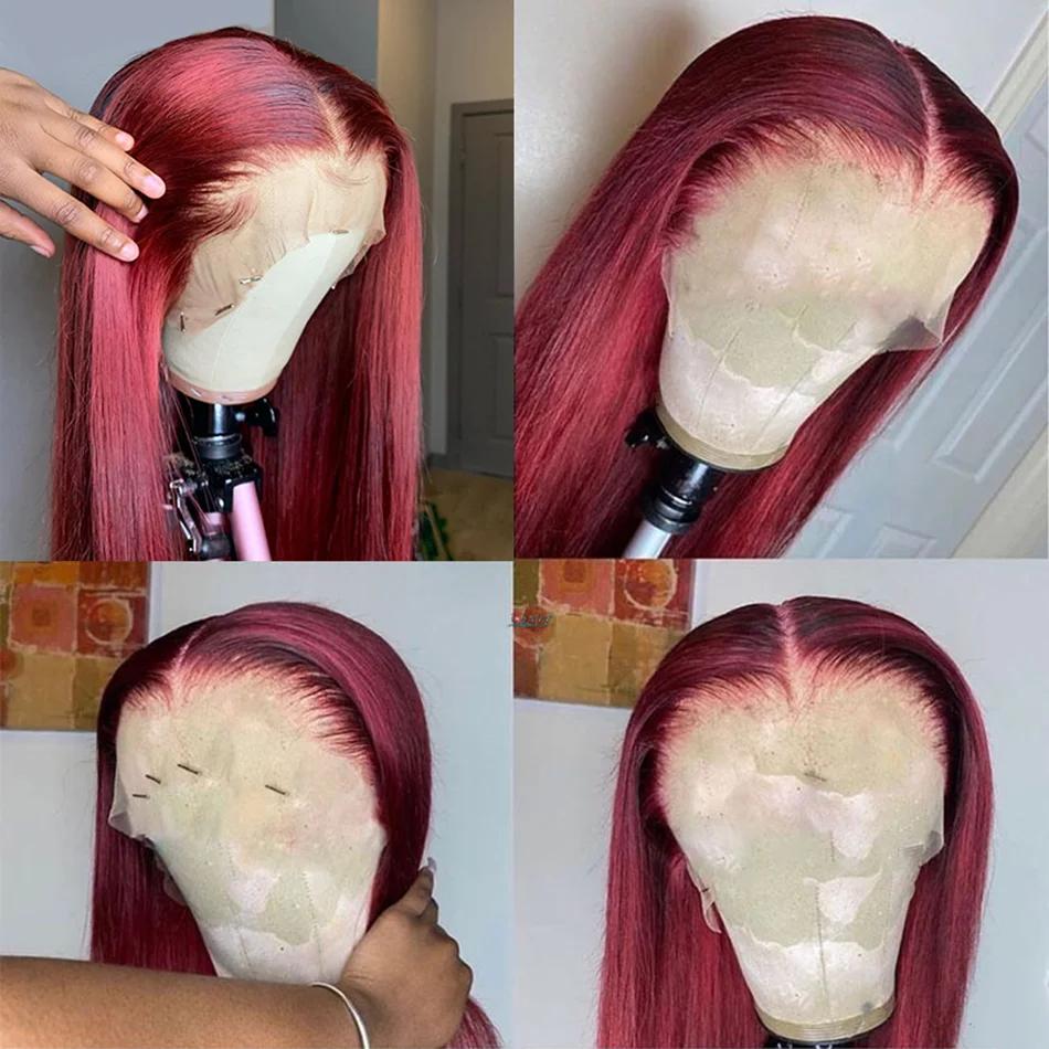 Perruque avant en dentelle HD perruques de cheveux humains 99J bordeaux pré plumé 13x6 couleur HD de