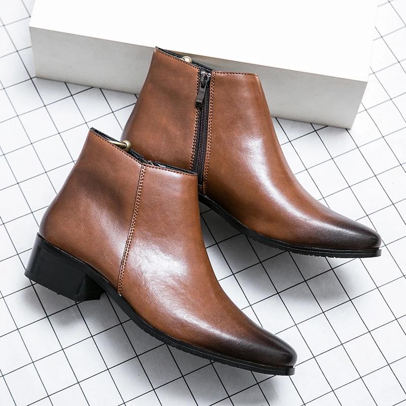 Bottines Chelsea classiques noires pour hommes, bottines en cuir à bout pointu de Style britannique,