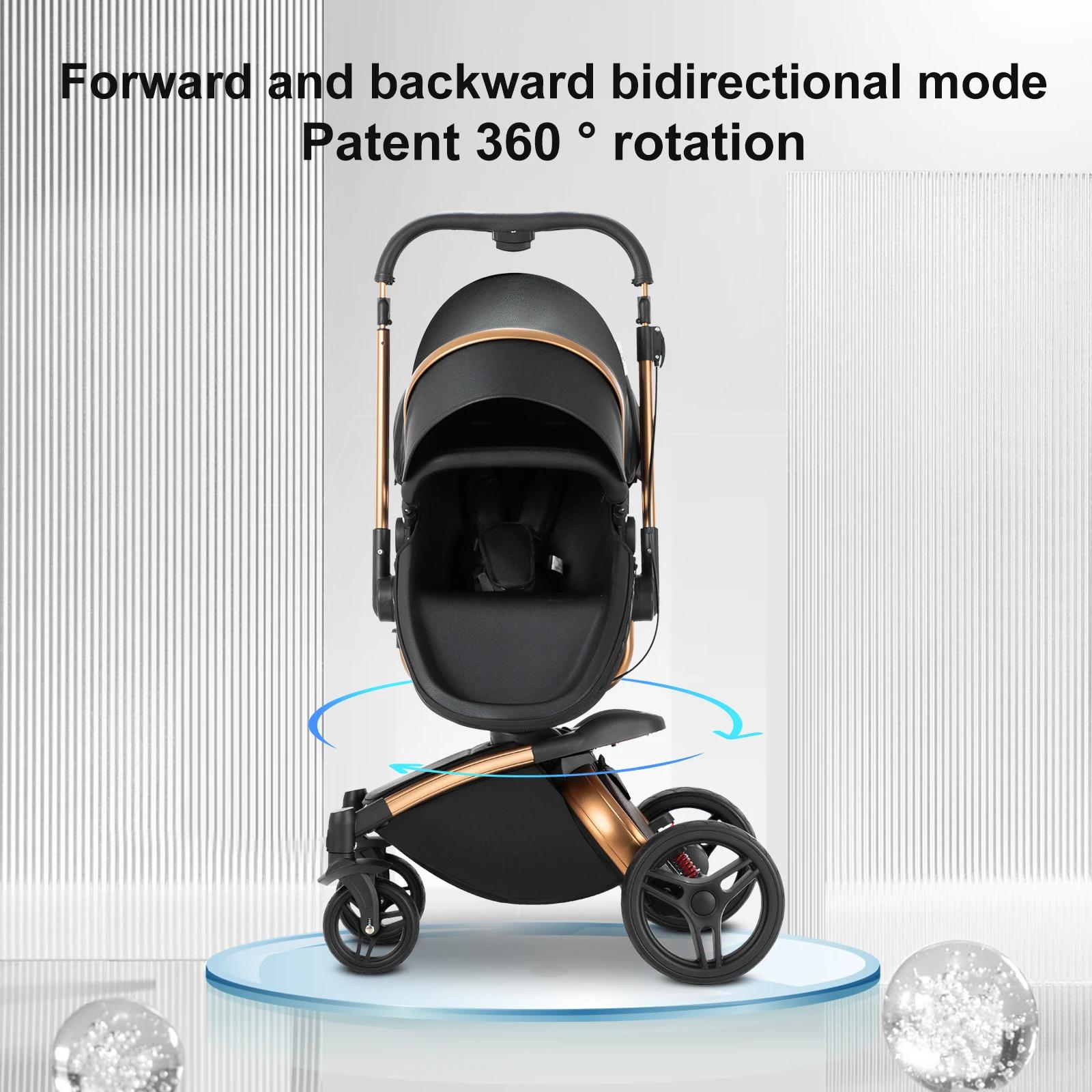 360 °   Poussette bébé 3 en 1 siège auto poussette Combo système de voyage poussettes haute paysage 