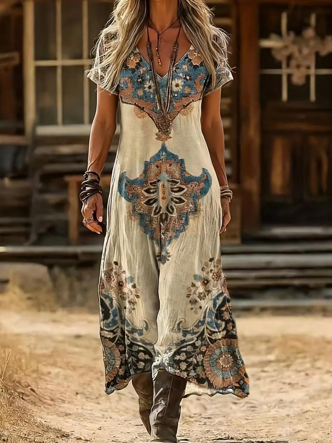 Robe grande taille pour femme, style rétro, col en V, nouvelle collection printemps-été