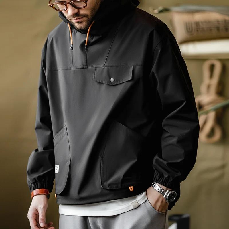 Maden décontracté en plein air multi-poches à capuche hommes vestes printemps automne coupe-vent amp