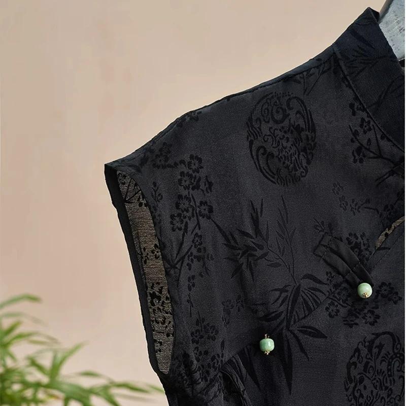 Chemise fine rétro nouveau Style chinois Cheongsam haut noir Jacquard T-shirt à manches courtes été 