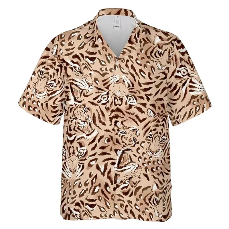 ​ ​ Chemise hawaïenne tigre 3D pour hommes, imprimé Animal, manches courtes, Y2K, fête sur la plage,
