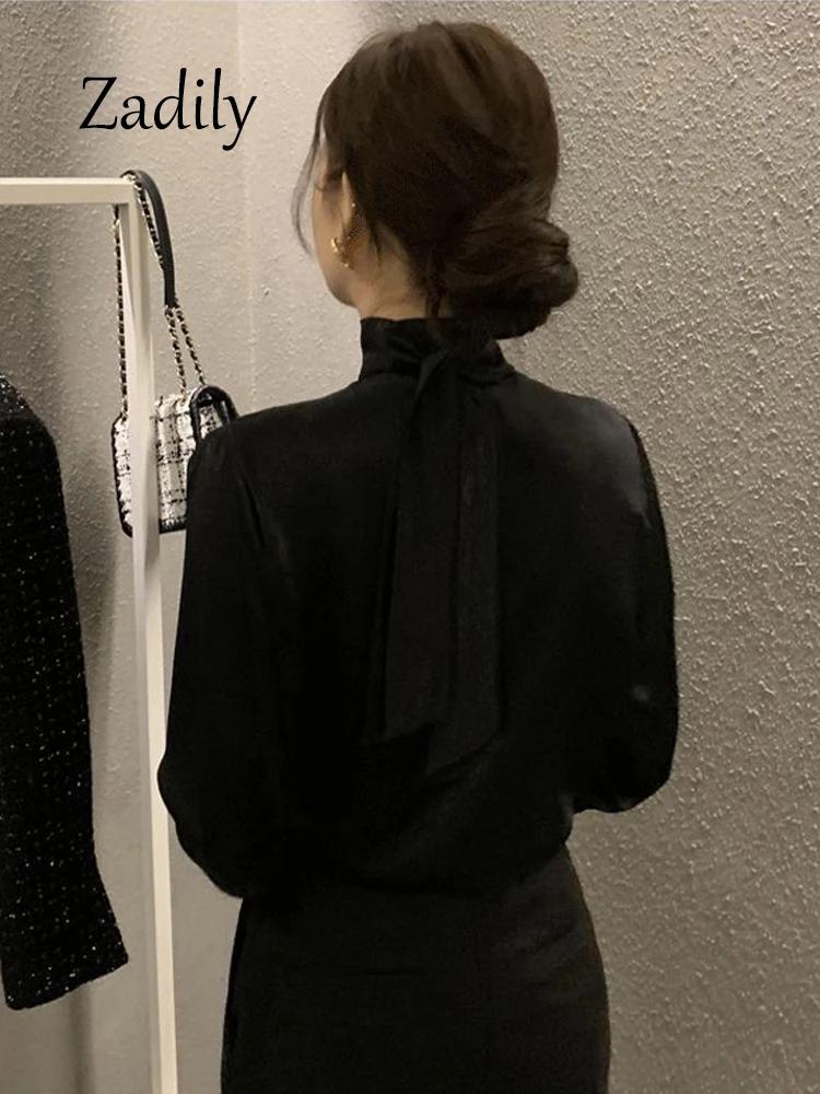 Zadily 2024 printemps bureau dame à manches longues femmes Satin Blouse Style coréen col en V pansem
