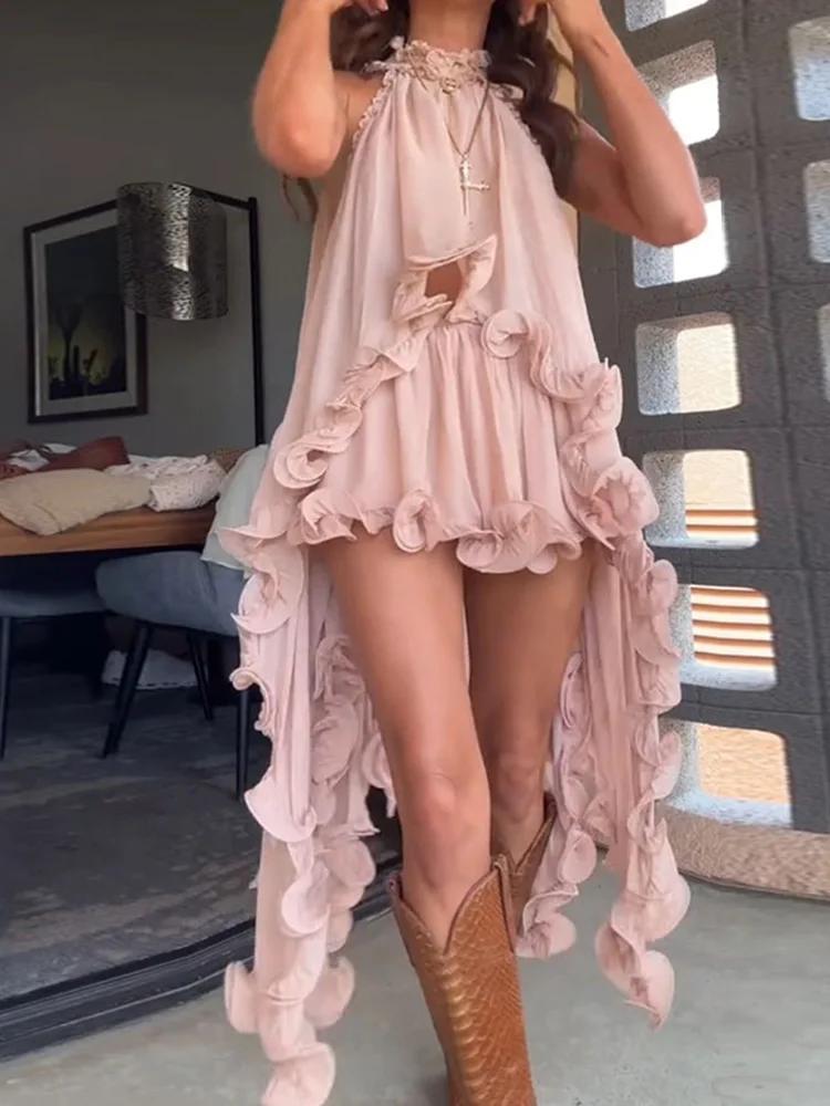 Été Sexy femmes mince solide tenues décontracté sans manches Blouse hauts Mini jupe correspondant co
