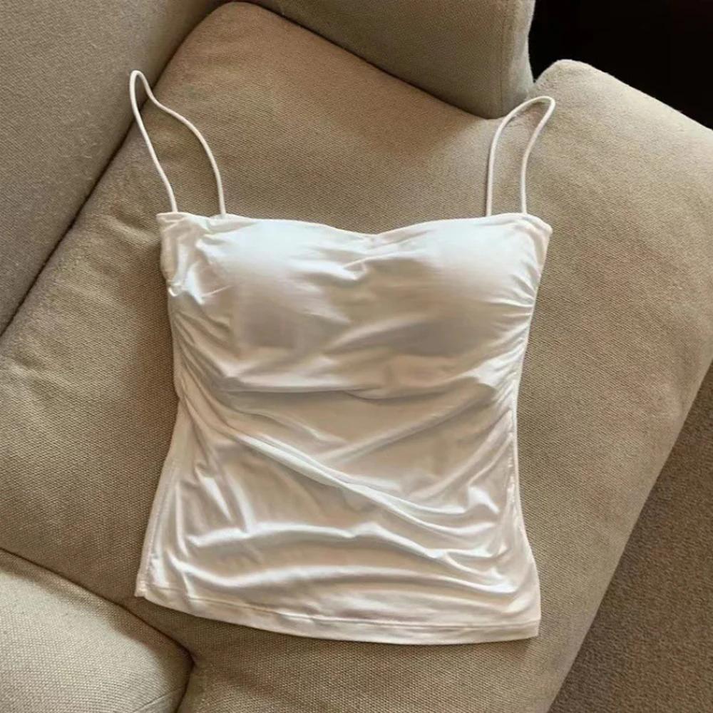 Camisole en émail pour femme, haut court, précieux, document solide, bretelles spaghetti décontracté