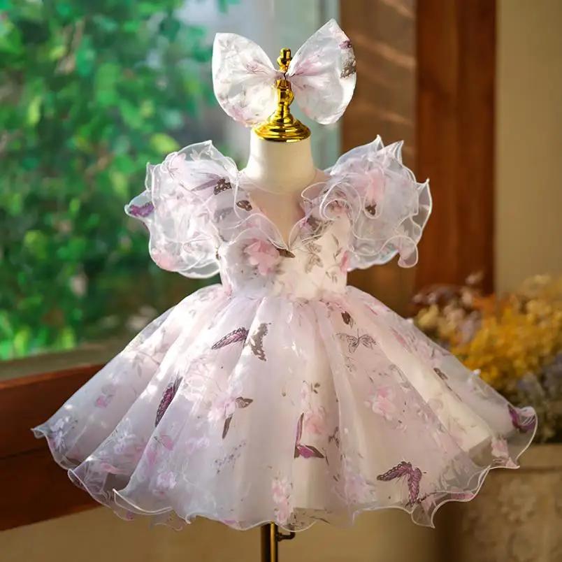 Robe de soirée princesse pour enfants, à la mode, imprimé, à volants, Design, mariage, anniversaire,