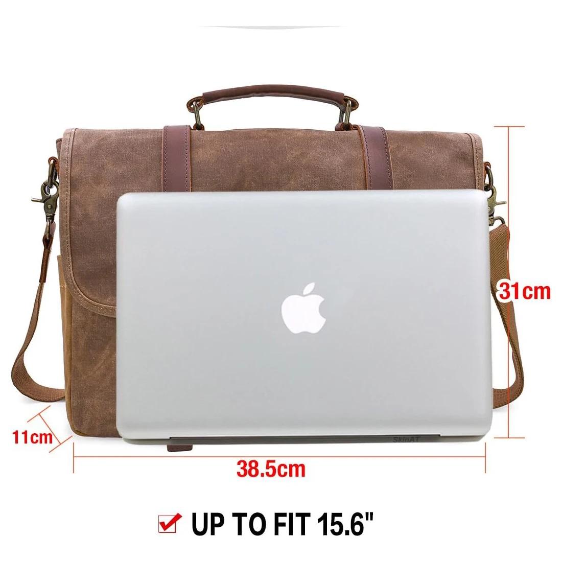 Sac messager de grande capacité pour hommes, sac en toile robuste pour ordinateur portable 15.6 pouc