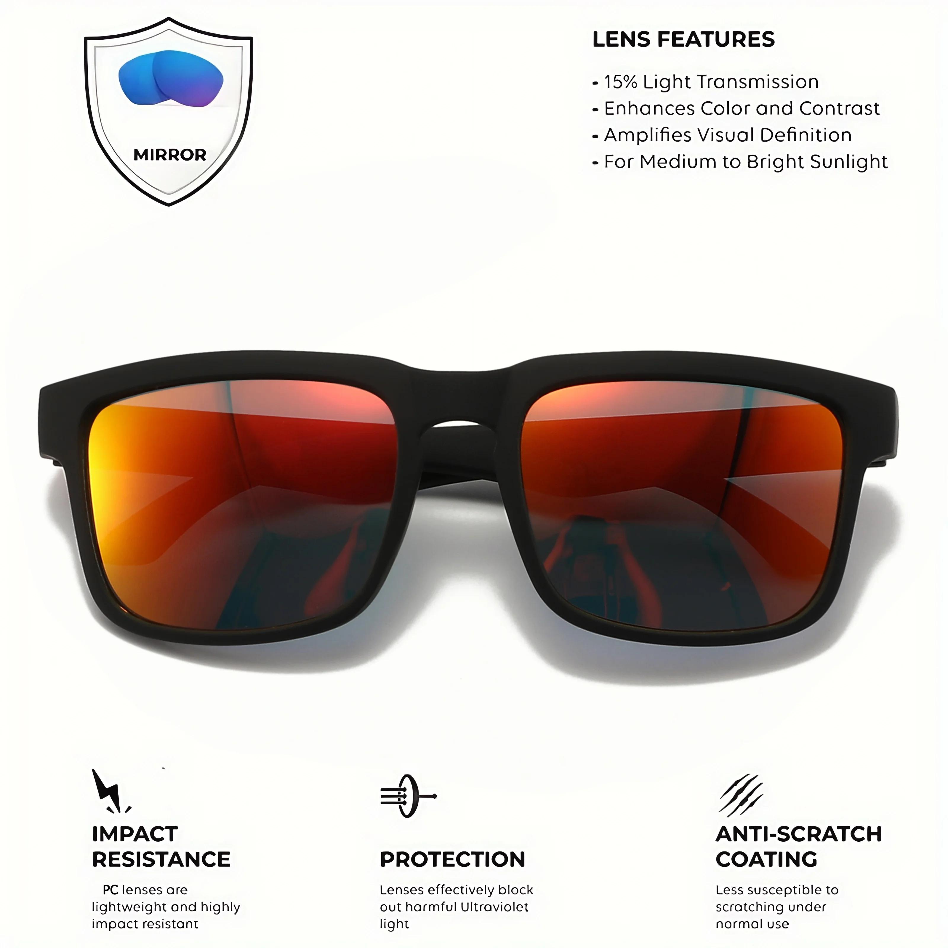 Lunettes de soleil de sport carrées 4 pièces avec motif de temple de créateur - UV400 pour hommes et
