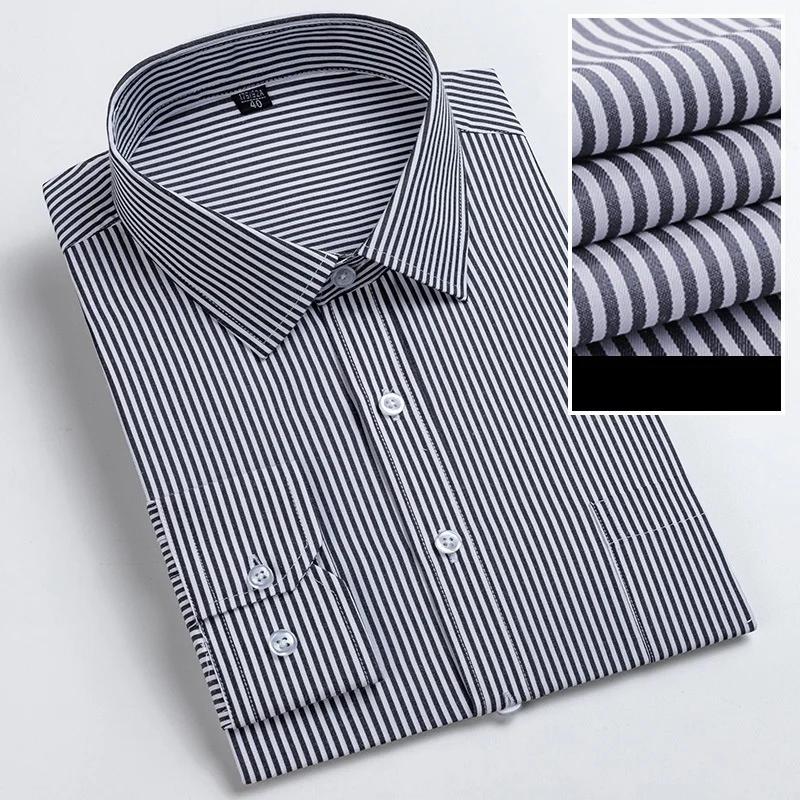 Chemise Formelle Homme Manches Longues Couleur Unie Rayée Mode Business Poche Blanche Chemise Social