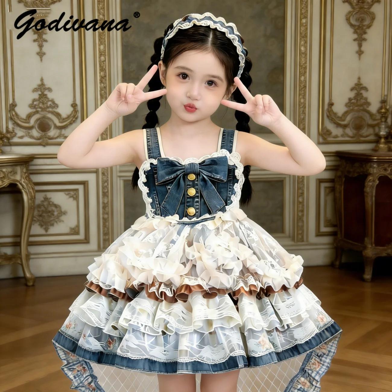 Robe d'été sans manches en jean et maille patchwork pour bébés filles, avec dentelle et tutu, idéale
