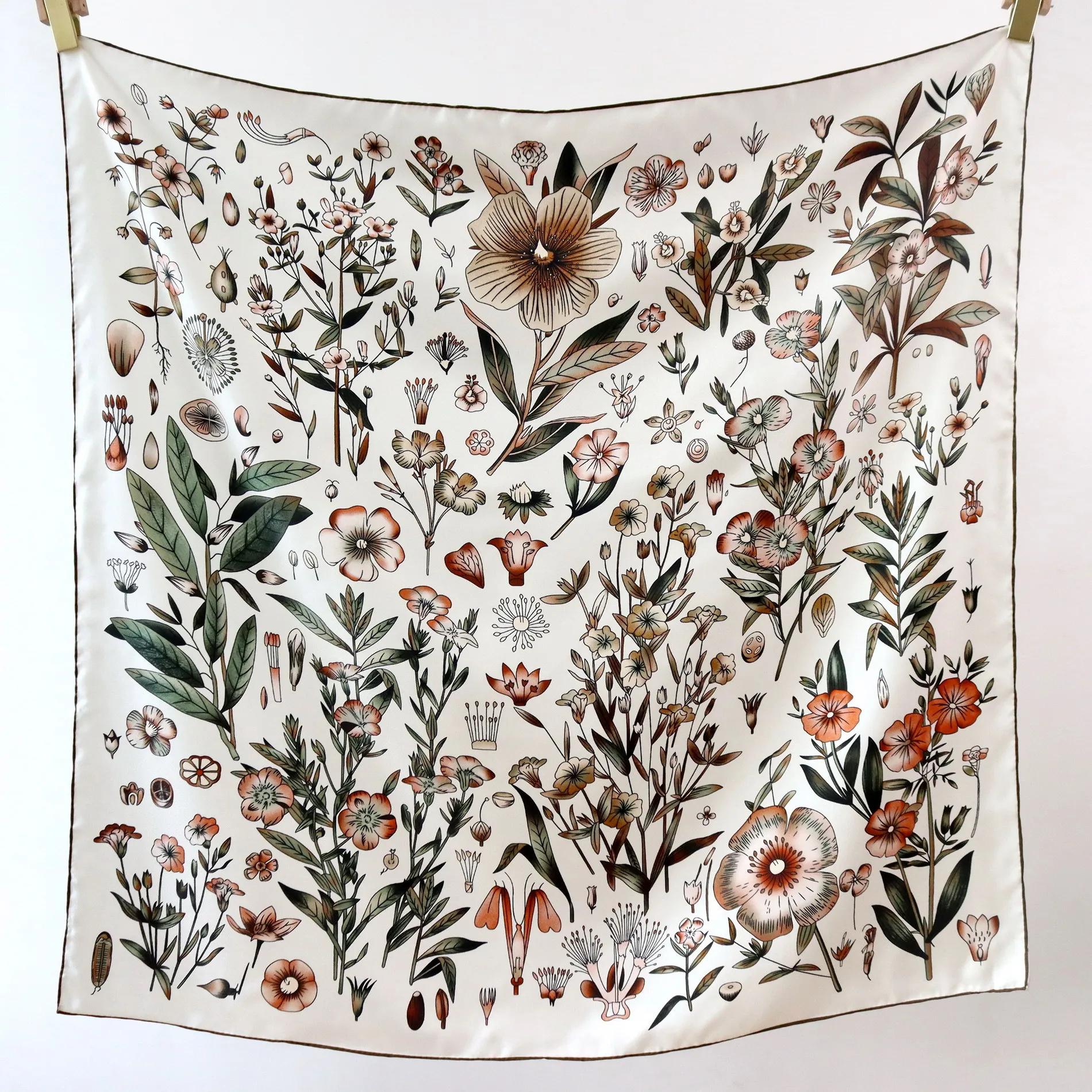 90CM foulard en soie luxe sergé Bandanas femmes cou tête sac Bandana châles roulé à la main mouchoir