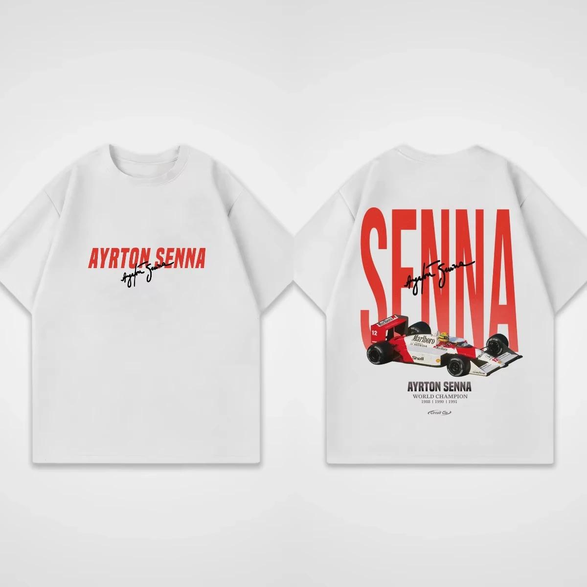 T-shirt col rond pour hommes, décontracté, en pur coton, avec imprimé de course, Ayrton Senna, surdi