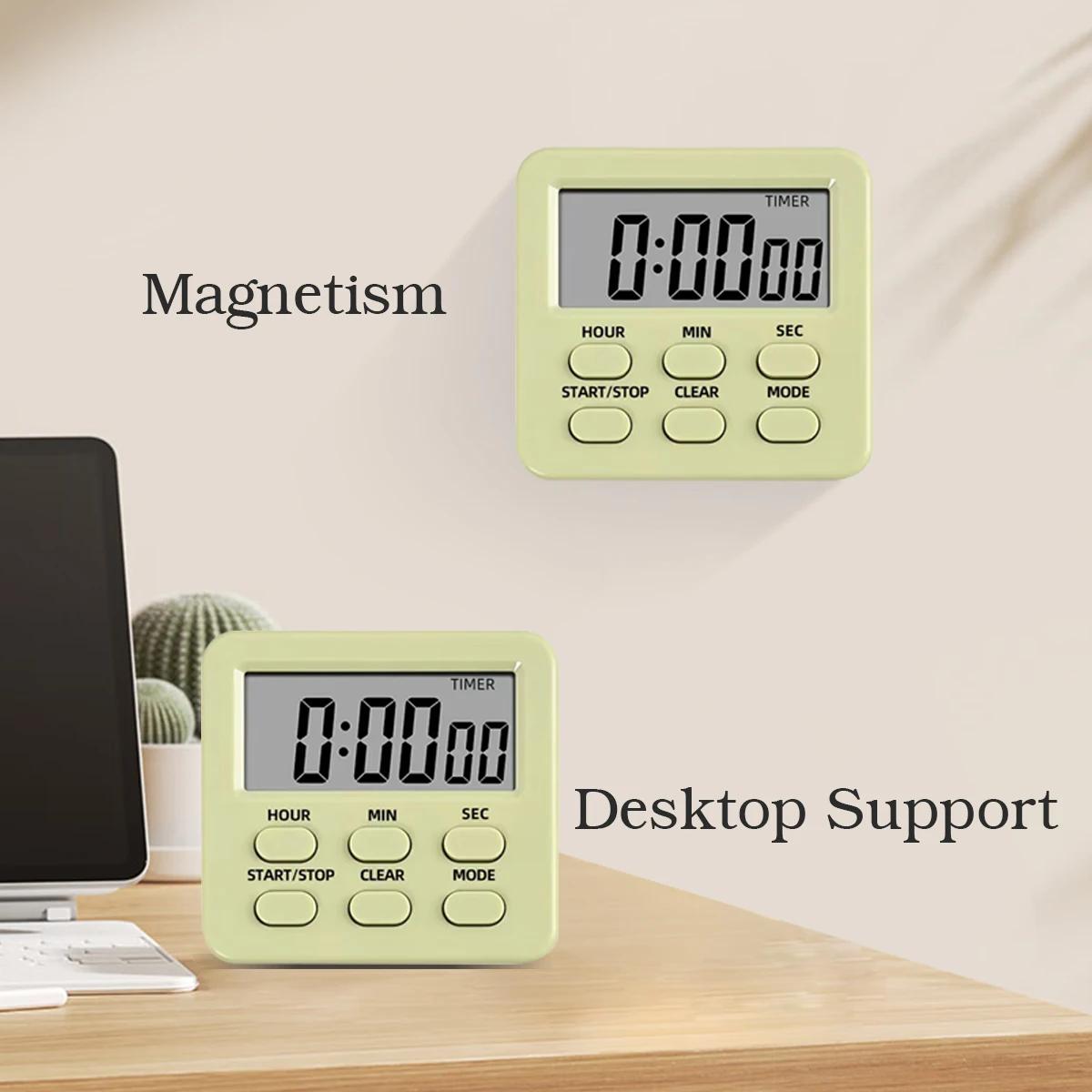 Minuteur de cuisine numérique magnétique avec écran LCD, horloge de compte à rebours 24H, support de