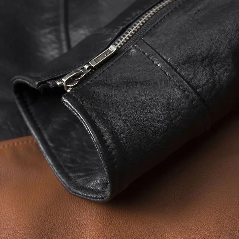 Veste de moto en cuir véritable pour hommes, manteau en peau de mouton, style court, printemps et au