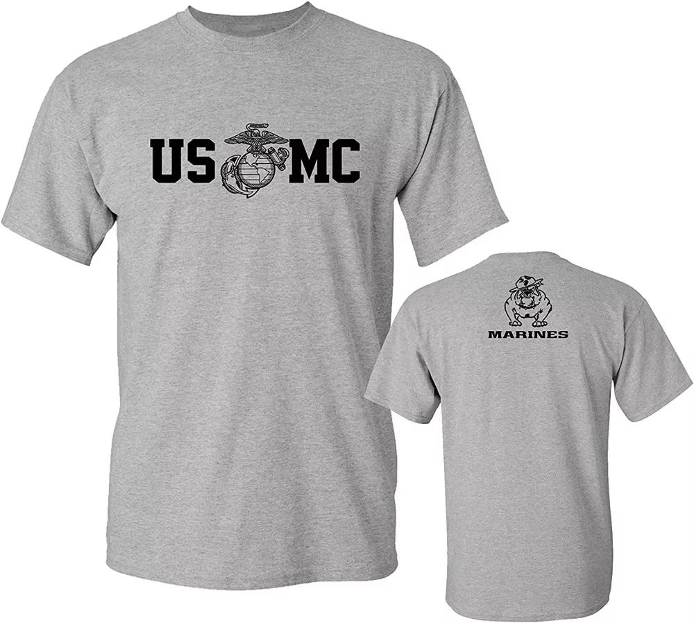 T-Shirt militaire USMC en coton à col rond pour hommes, T-Shirt militaire USMC Bull Dog USMC, manche