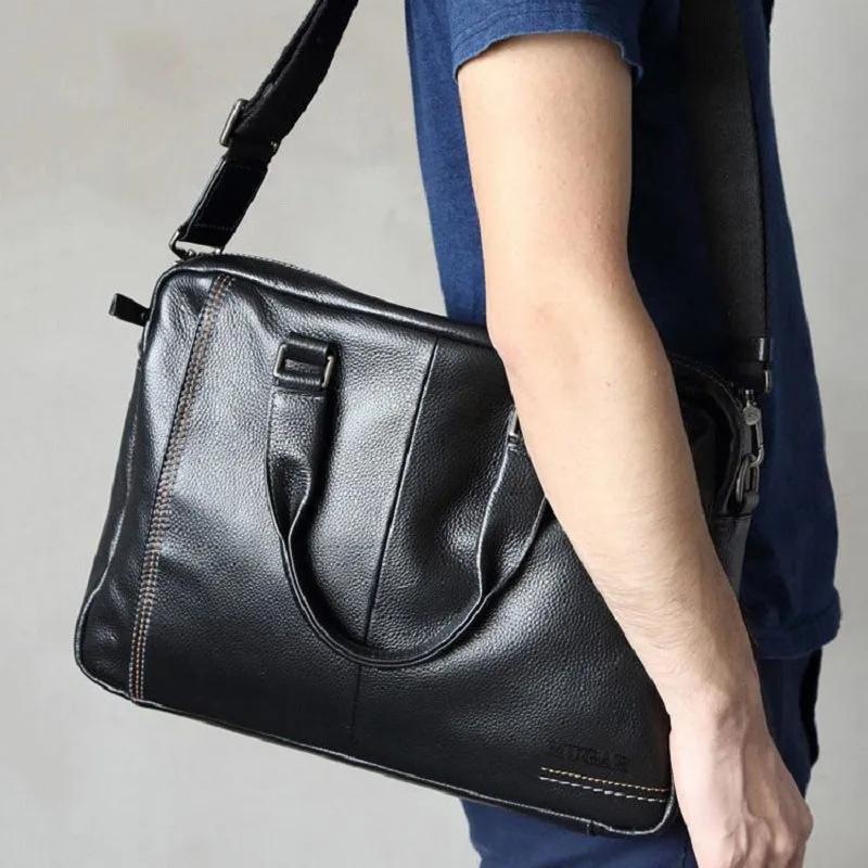 Sac à main d'affaires en cuir de vache de haute qualité pour hommes, sac à bandoulière 100% mallette