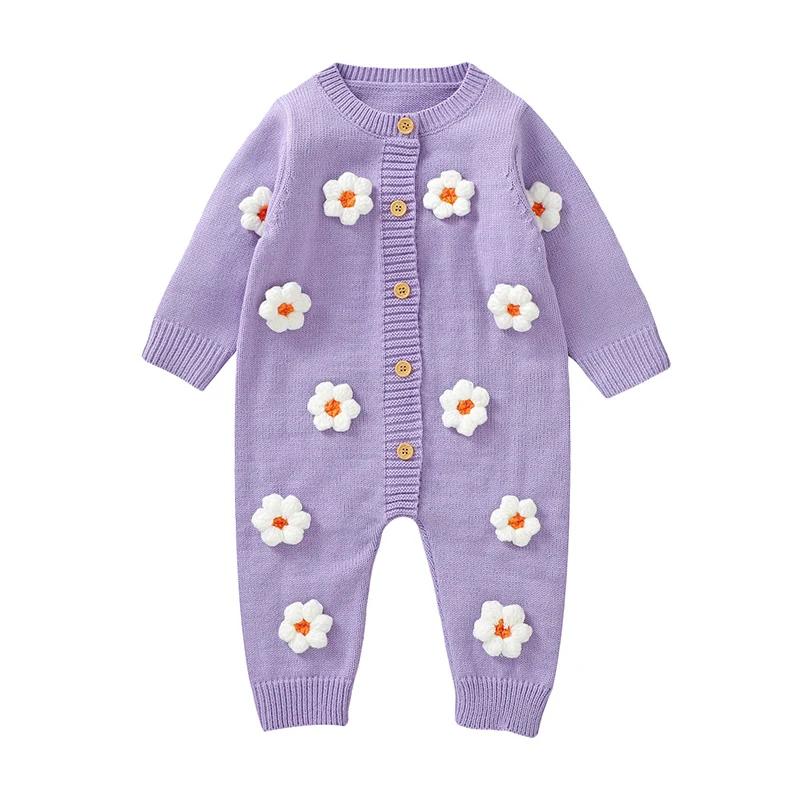 Barboteuse manches longues bébés filles imprimé floral doux combinaison acrylique body nouveau-né