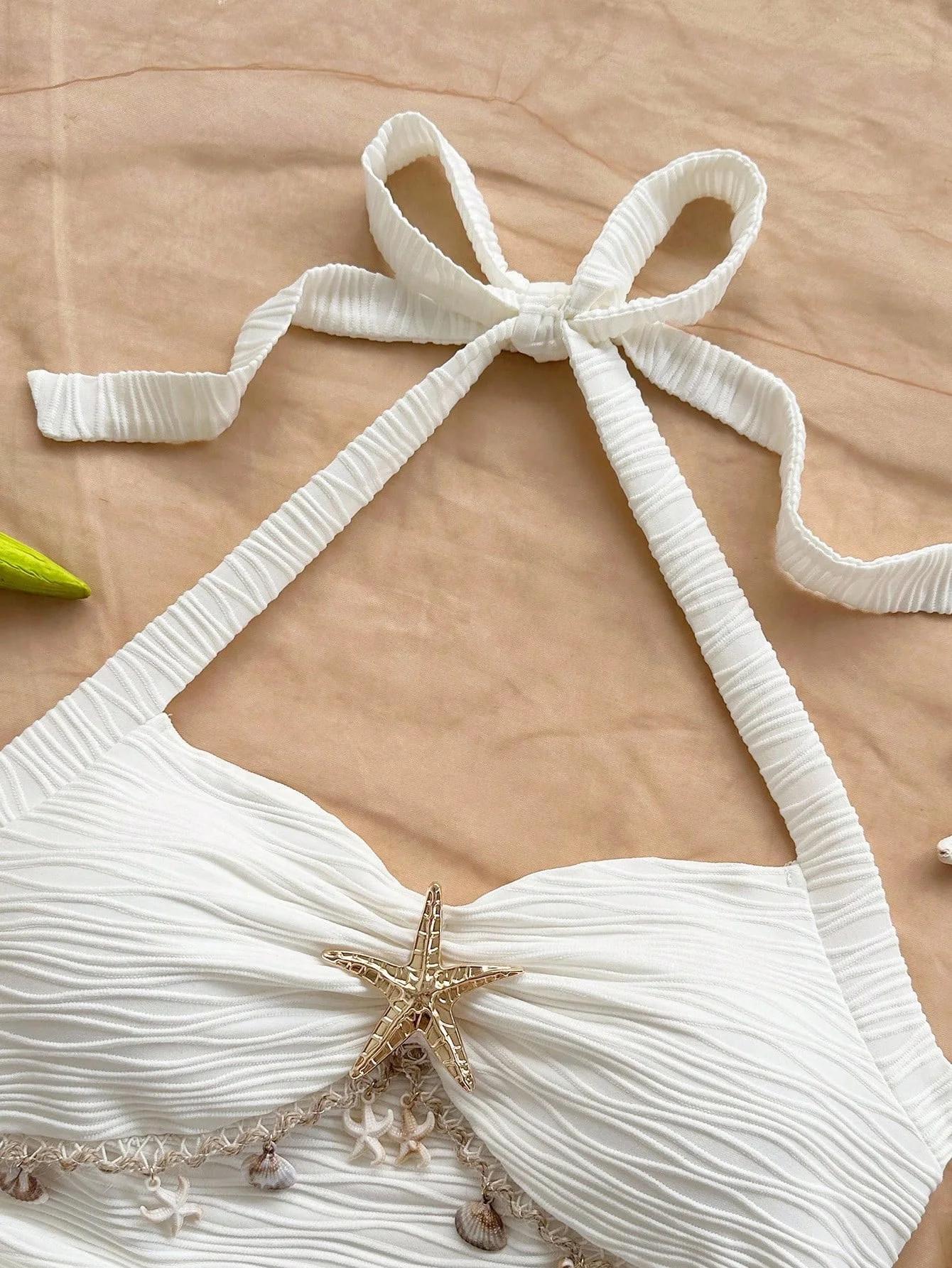 Cravate à bretelles pour femmes, décoration de coquille d'étoile de mer, gilet en tissu tricoté à bo