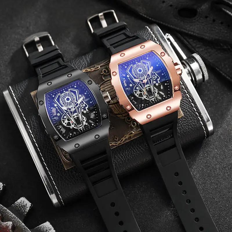 1/2 pièces mode hommes montres de luxe grand cadran montre à Quartz décontracté bracelet en Silicone
