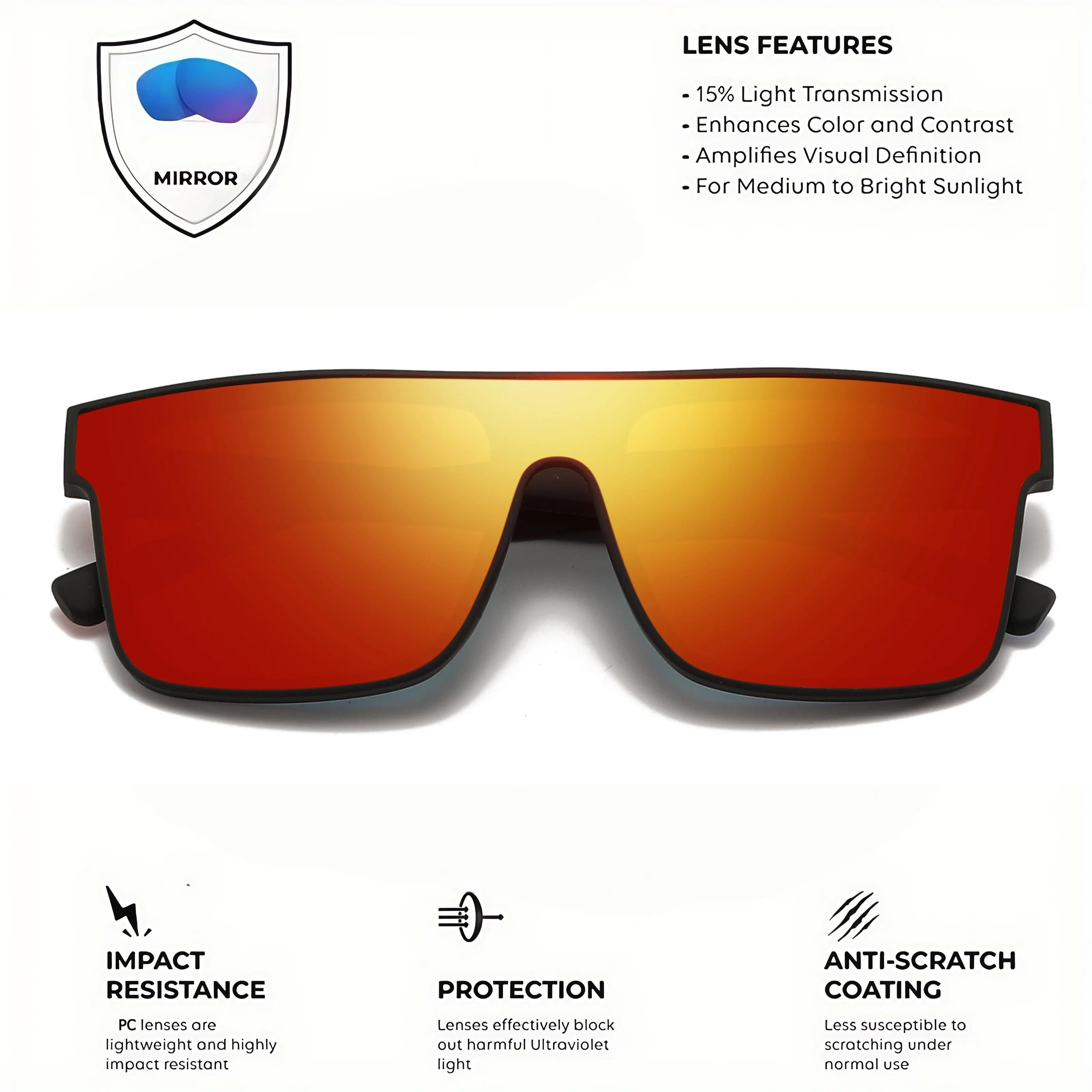 Lunettes de soleil de sport carrées colorées – Lentille une pièce avec branches à motifs, confort un