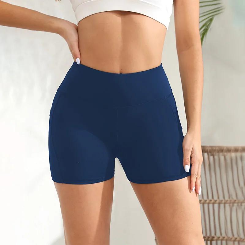 Short de yoga en spandex avec poches pour femme, taille haute, short d'entraînement