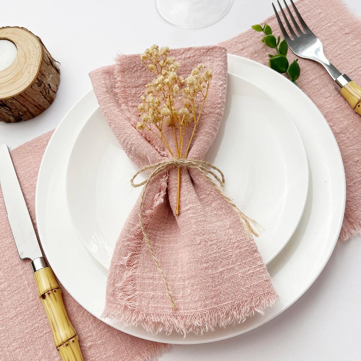 Serviettes en gaze de coton faites à la main, torchon réutilisable, fête de mariage, décor de table 
