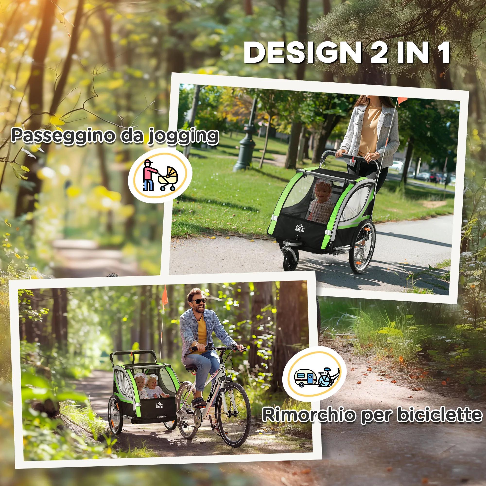 Remorque et poussette 2-en-1 HOMCOM pour enfants avec frein, ceinture 5 points, remorque de vélo ave