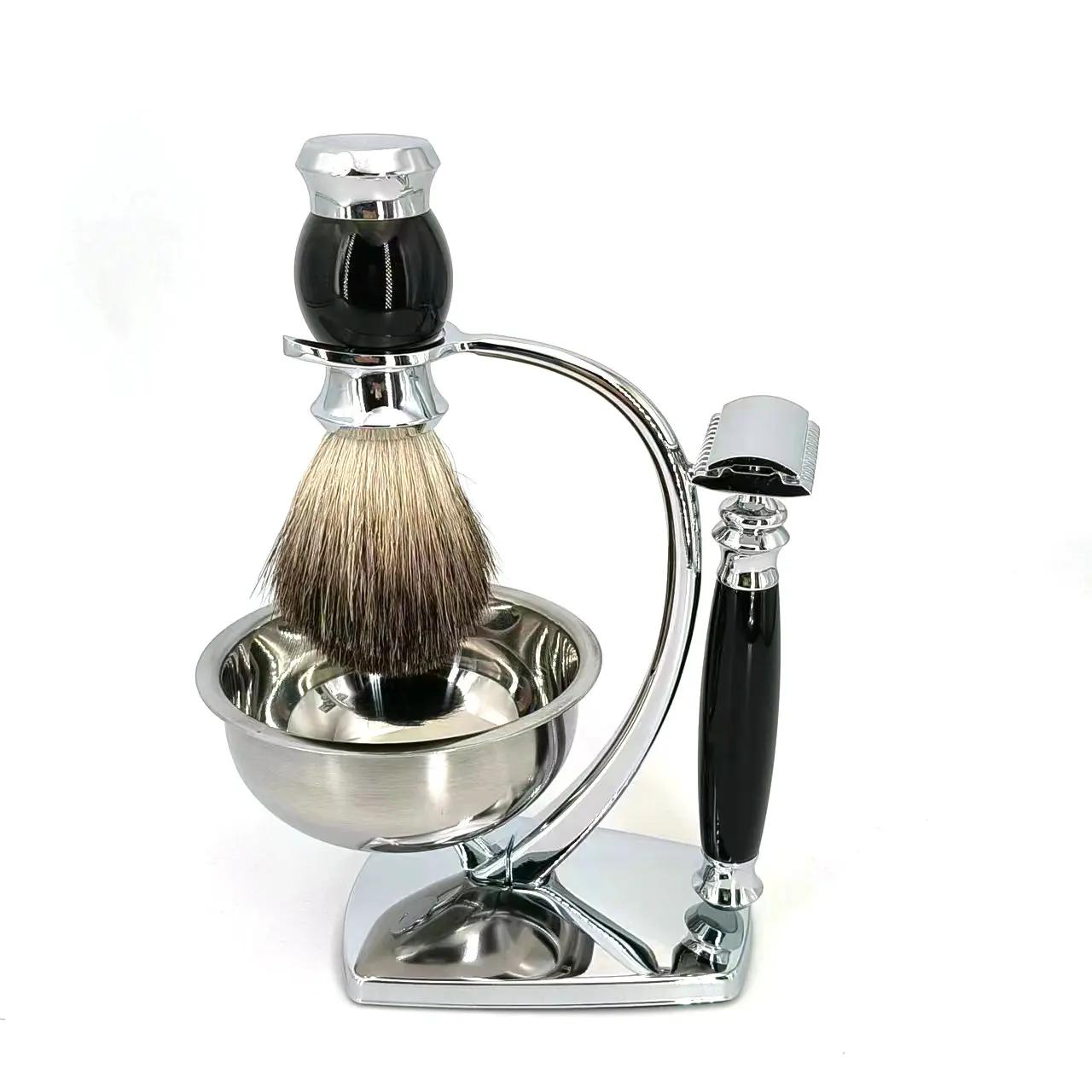 Kit complet de rasoir 4 en 1 avec support, bol, brosse et rasoir pour un rasage parfait