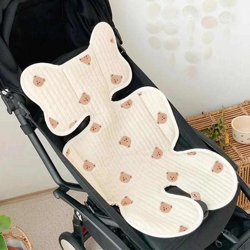 Coussin de siège de poussette pour bébé, ours lapin brodé, toutes saisons, matelas de chariot respir