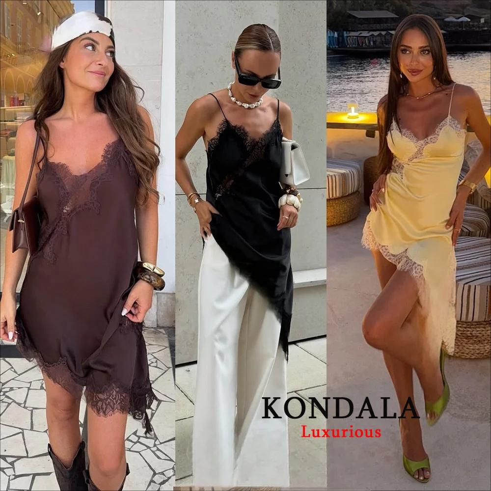 KONDALA Sexy Chic noir dentelle haut caraco femmes col en V Patchwork sans manches Y2K haut pour fil