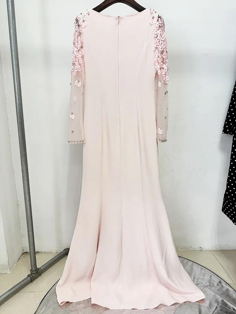 HIGH STREET Nouveauté 2026 Robe longue maxi de créateur pour femme, à manches longues, en maille pat