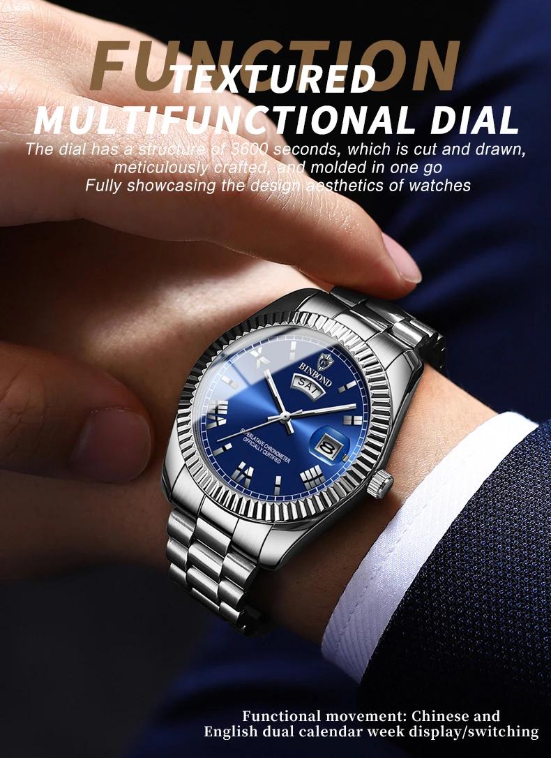 BINBOND marque hommes affaires sport montre à Quartz classique étanche calendrier lumineux horloge c