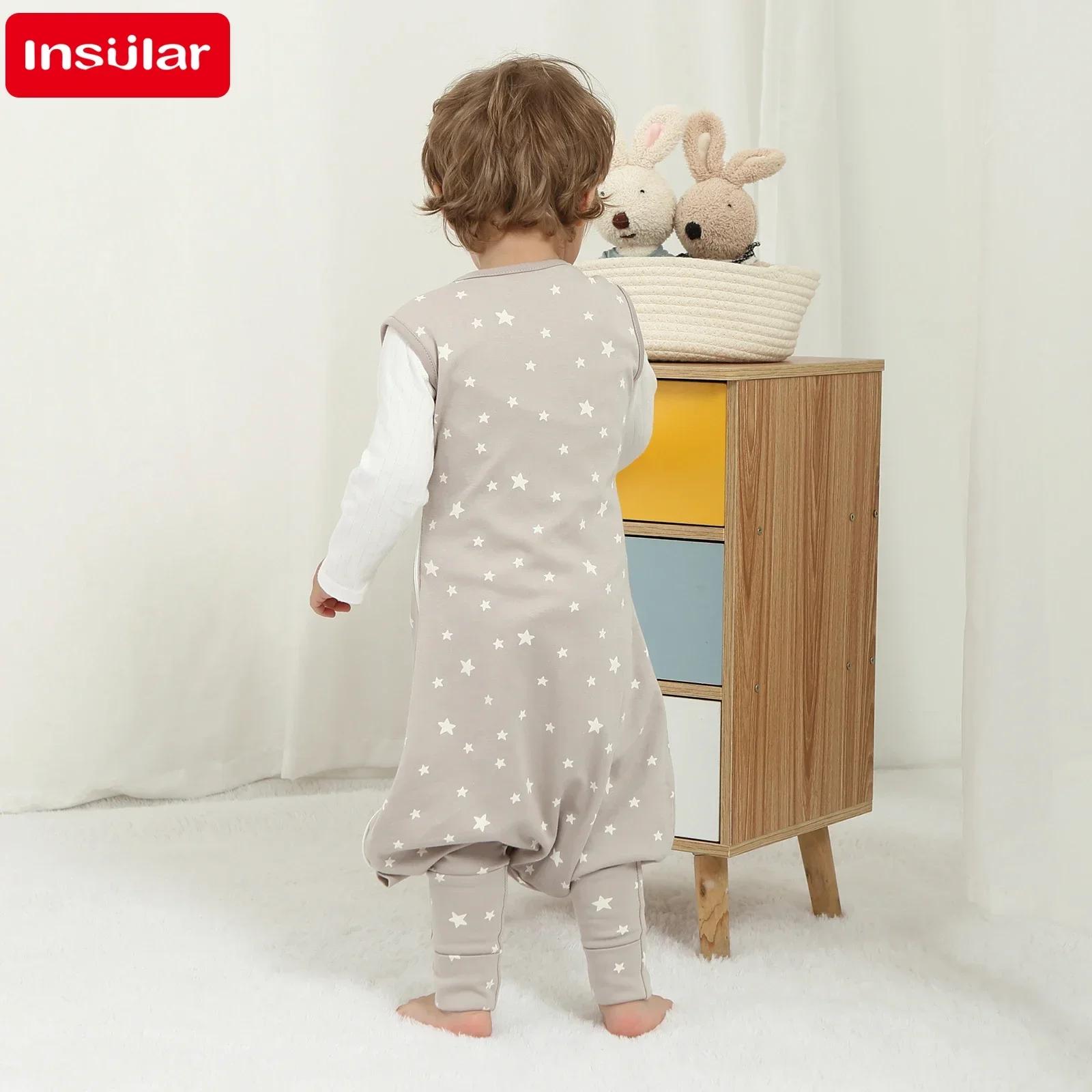 Sac de couchage bébé INSULAR 4 saisons sans manches - vêtement de maison doux avec fermeture éclair bidirectionnelle