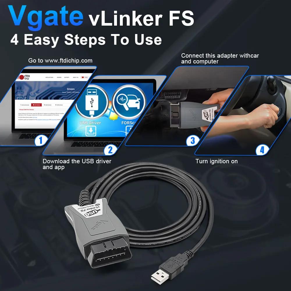 Vgate vLinker elasticity ELM327 pour Ford FORScan HS MS LilELM 327 OBD 2 OBD2, outils petde EAU de d