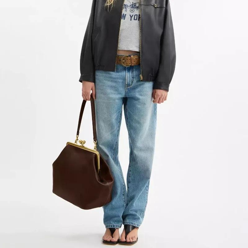 Grands sacs à main à clip pour femmes, marques célèbres, styles de podium, cadre à fermoir à pressio