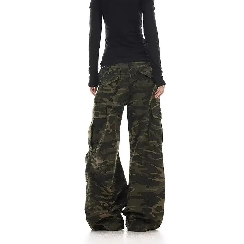 Pantalon de travail camouflage au design délavé rétro américain pour hommes et femmes, jambe droite 