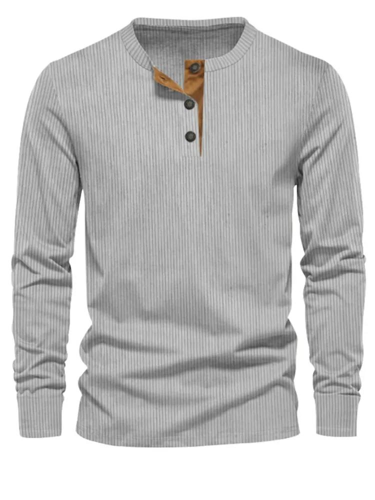 Nouveau T-shirt décontracté en velours côtelé pour homme, coupe slim, couleur unie, manches longues,