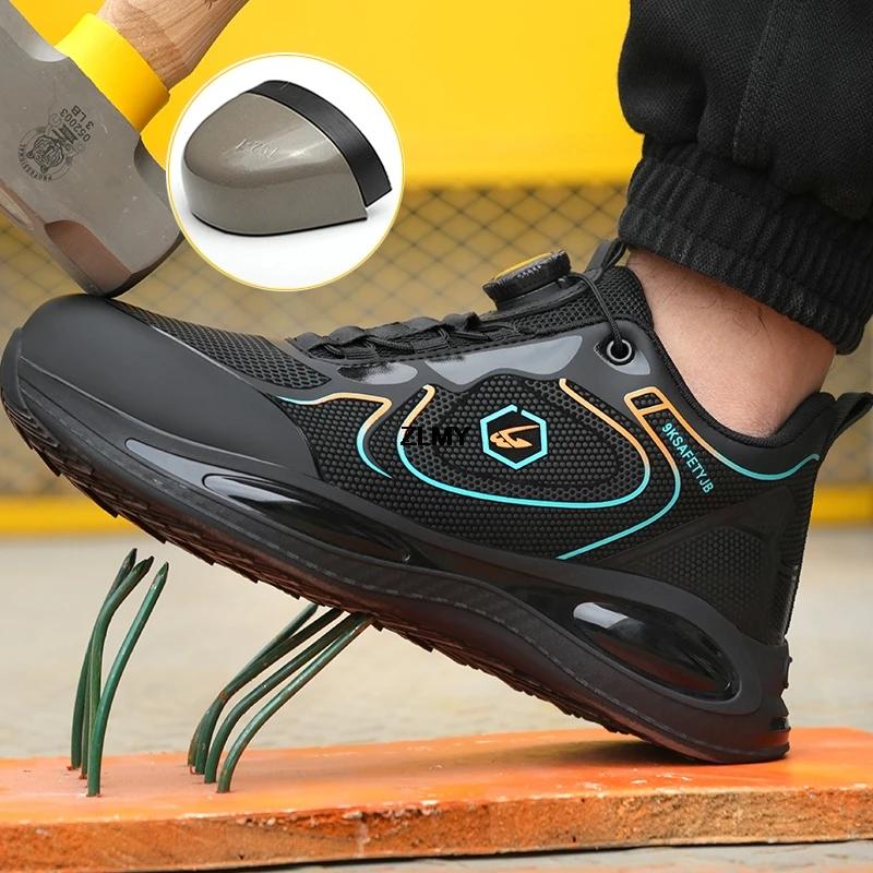 Baskets de sécurité en acier avec bouton rotatif, anti-perforation, imperméables pour hommes, chauss