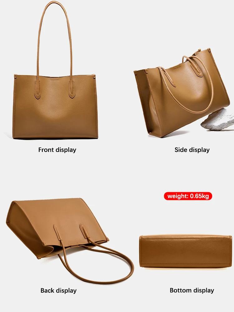 Nouveau Sac à Main Femme Kaki en Cuir Véritable, Sac à Bandoulière Grande Capacité, Sac Cabas pour D