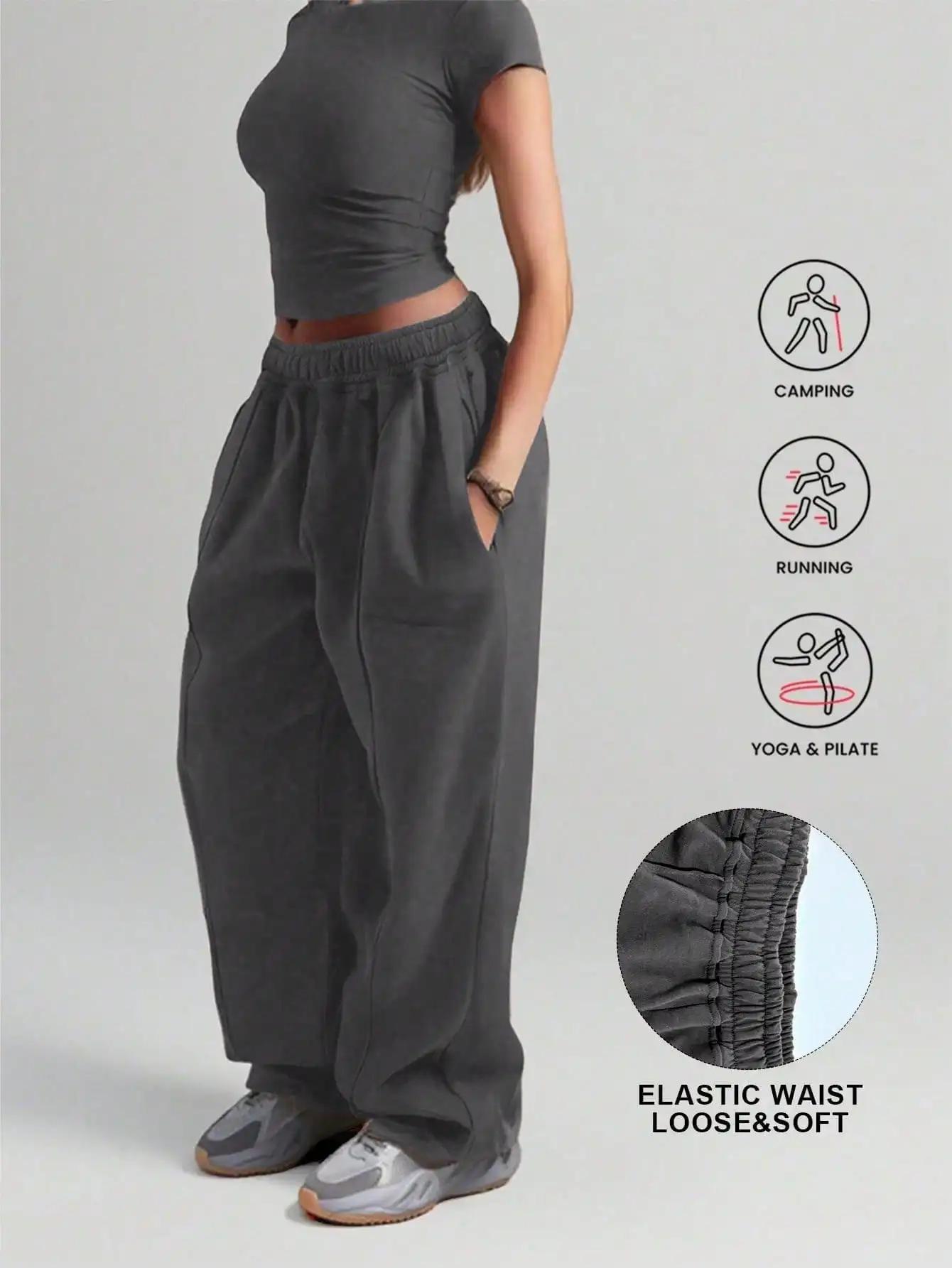 Grande taille nouvelle mode femme Fitness pantalons de survêtement jambe large droite dames décontra