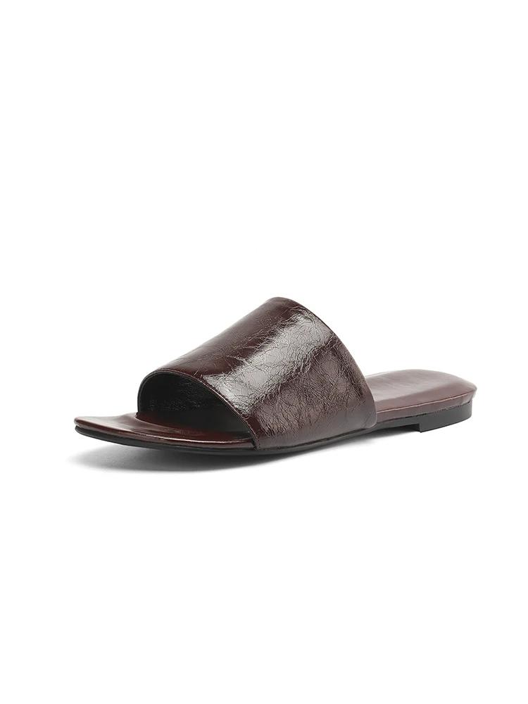 2025 nouvelles femmes tendance été fendu pantoufles en cuir Sexy dames bordeaux noir bout ouvert gra