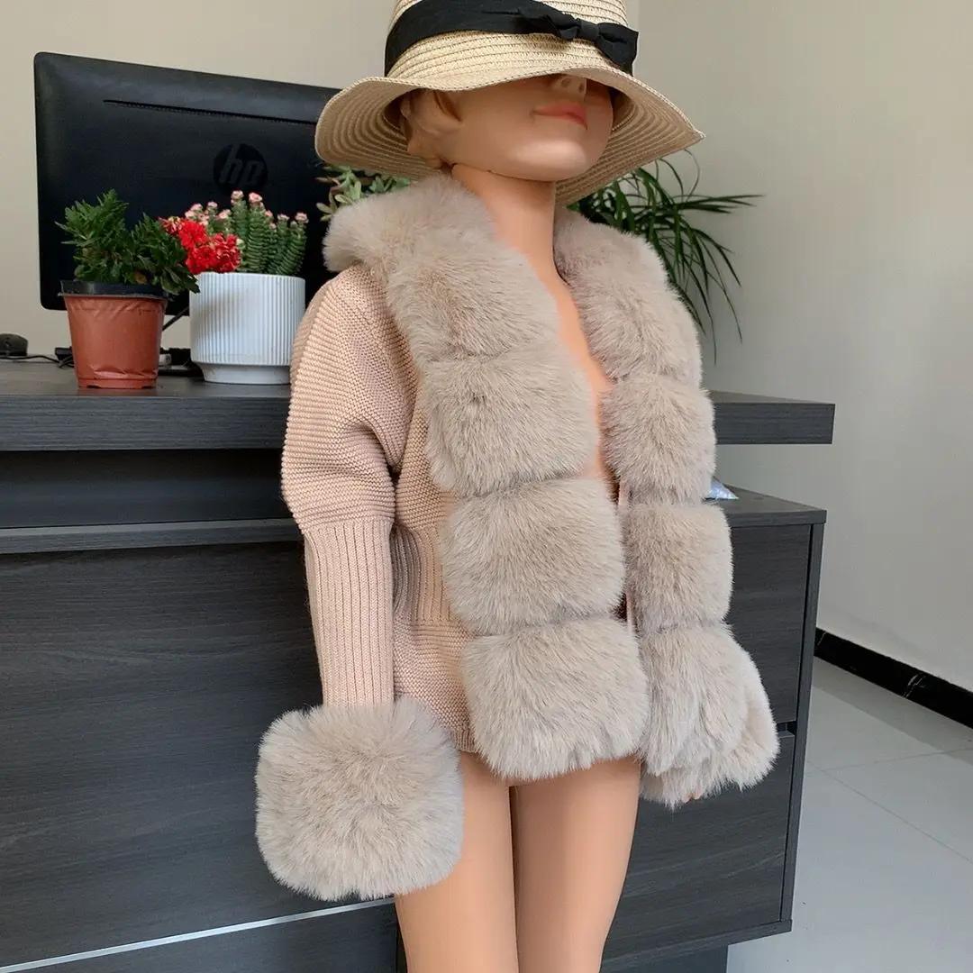 Nouveau cardigan en fausse fourrure pour enfants automne et hiver cardigan en fourrure tricotée en f